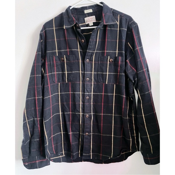 J. Crew • Men’s Navy Red Plaid Midweight Workshirt Flannel Button-Up Shirt - Picture 4 of 8